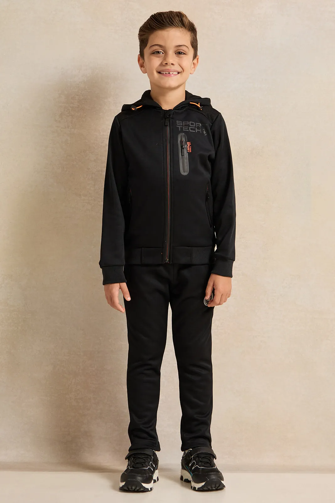 Boys Black Hooded Zip-Through Jogging Set (2 Piece) sold by Redtag
