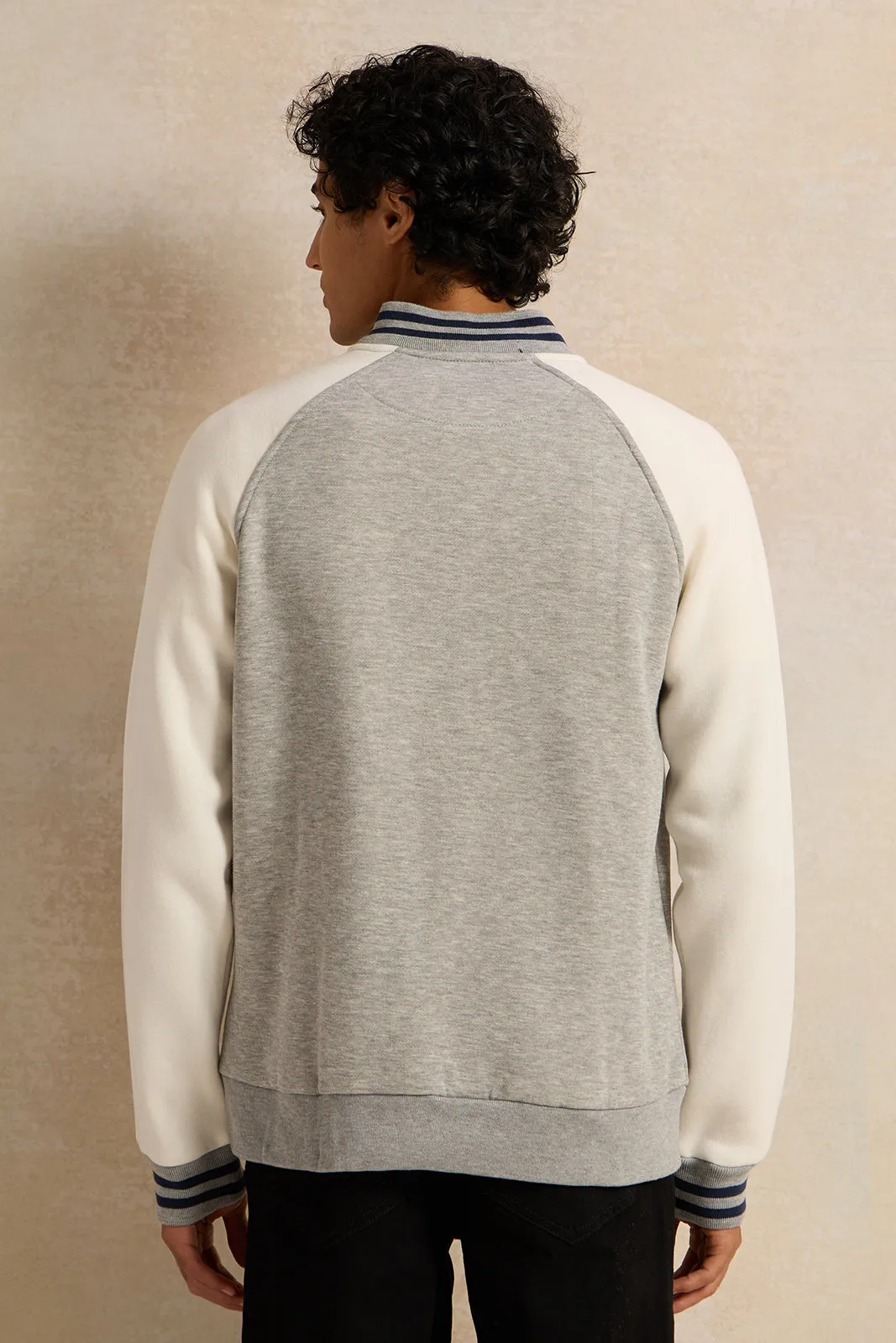 Men Grey Embellished Baseball Jacket sold by Redtag product image thumbnail 3