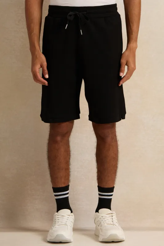 Men Black Ribbed Active Shorts sold by Redtag