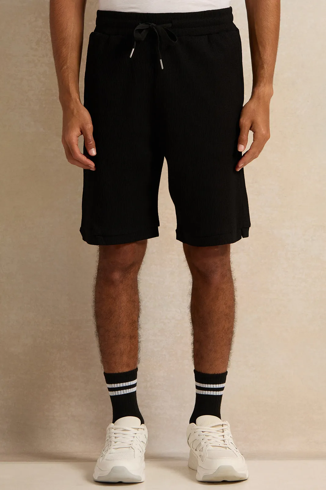 Men Black Ribbed Active Shorts sold by Redtag