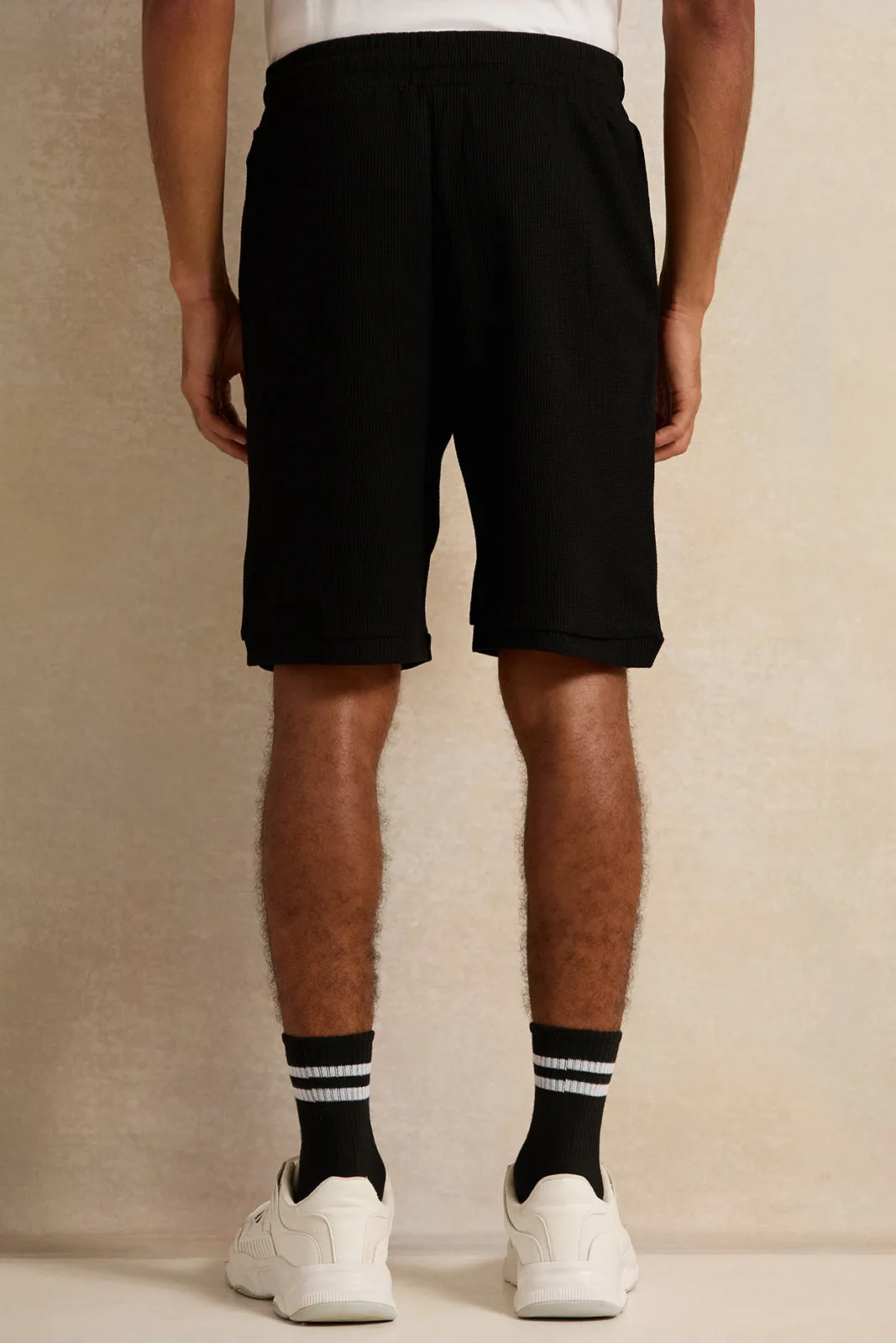 Men Black Ribbed Active Shorts sold by Redtag product image thumbnail 3