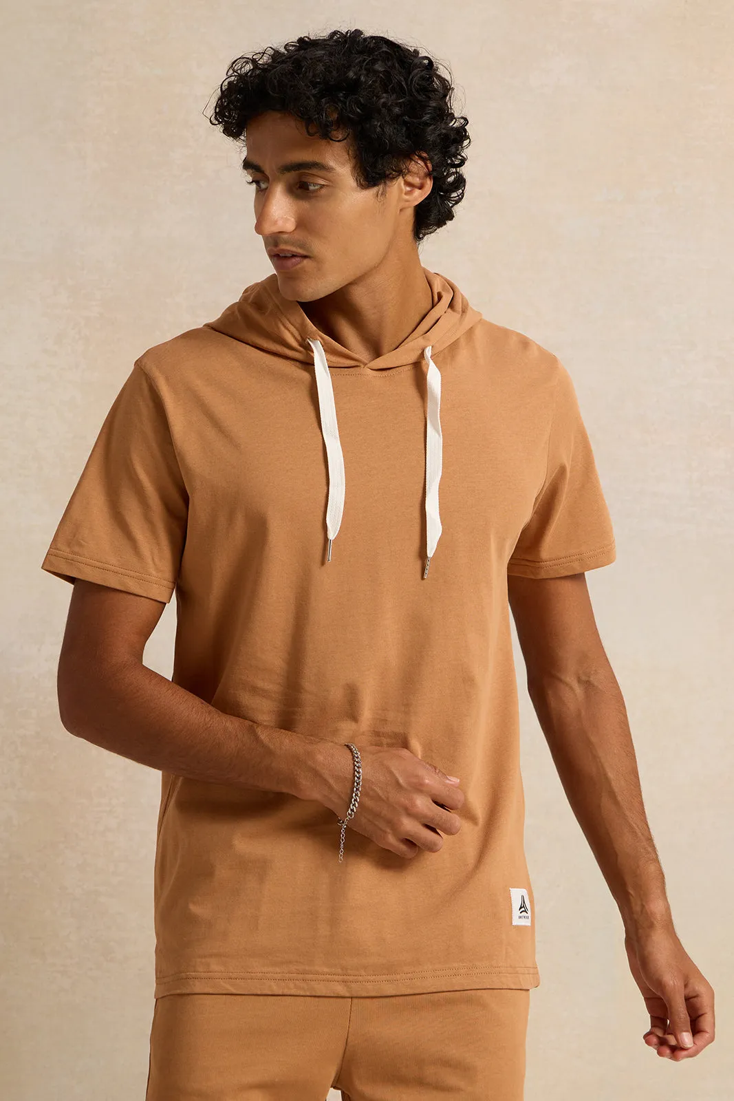 Men Beige Hooded T-Shirt sold by Redtag