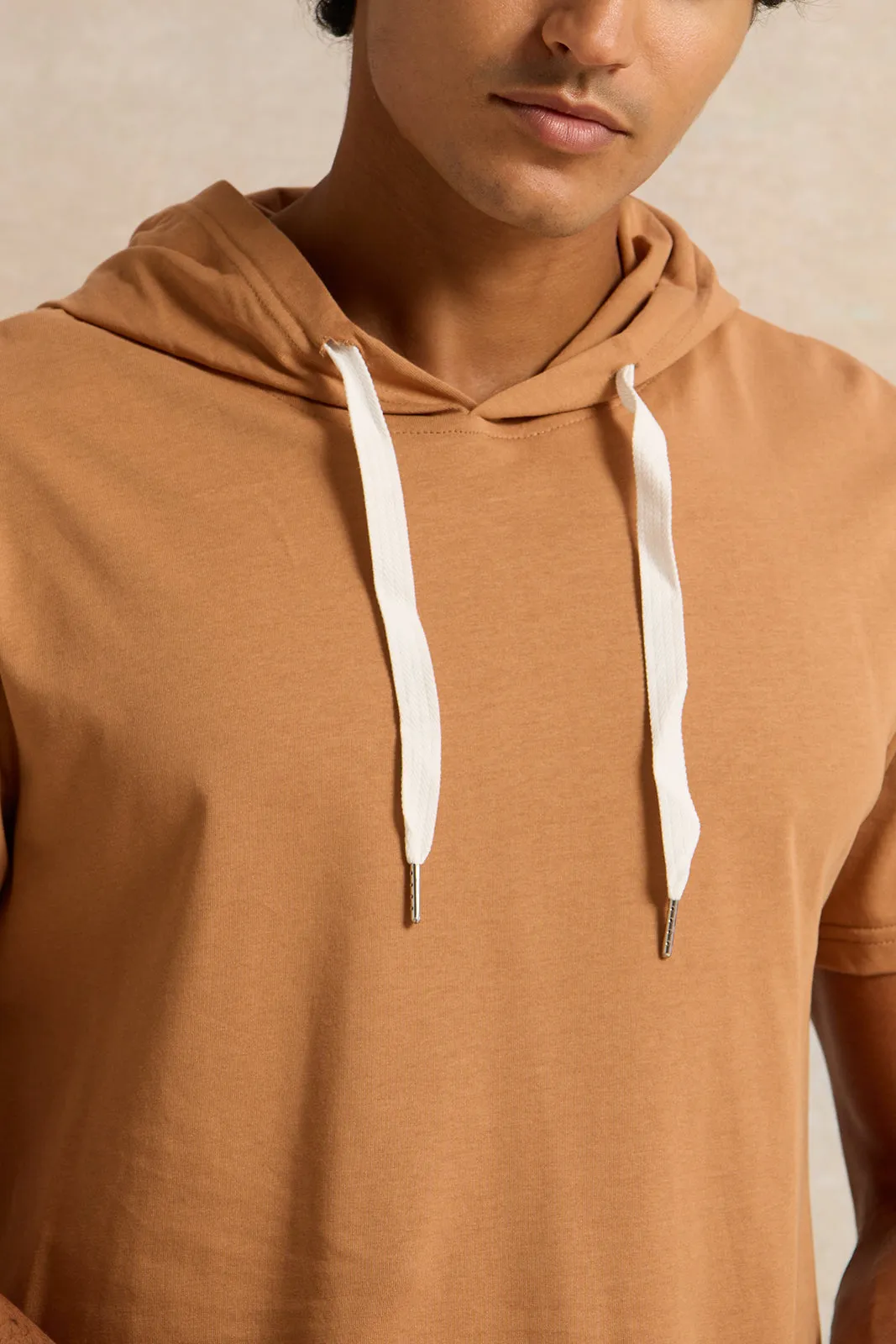 Men Beige Hooded T-Shirt sold by Redtag product image thumbnail 4