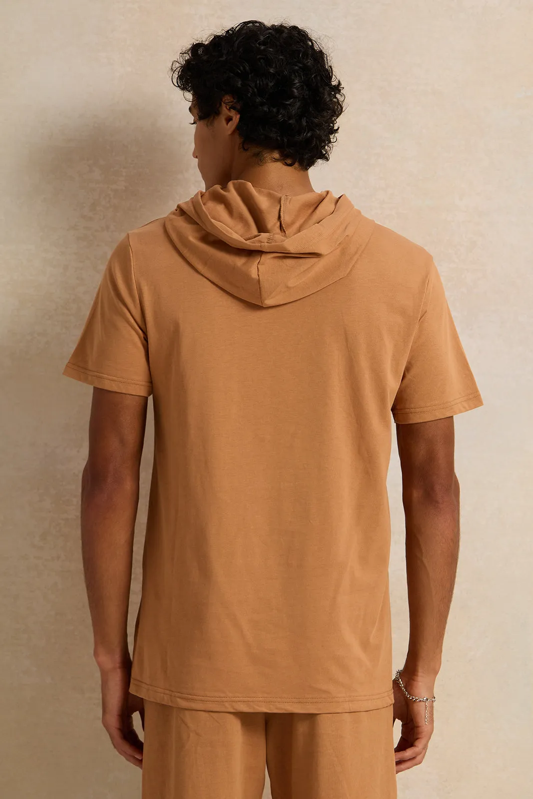 Men Beige Hooded T-Shirt sold by Redtag product image thumbnail 3