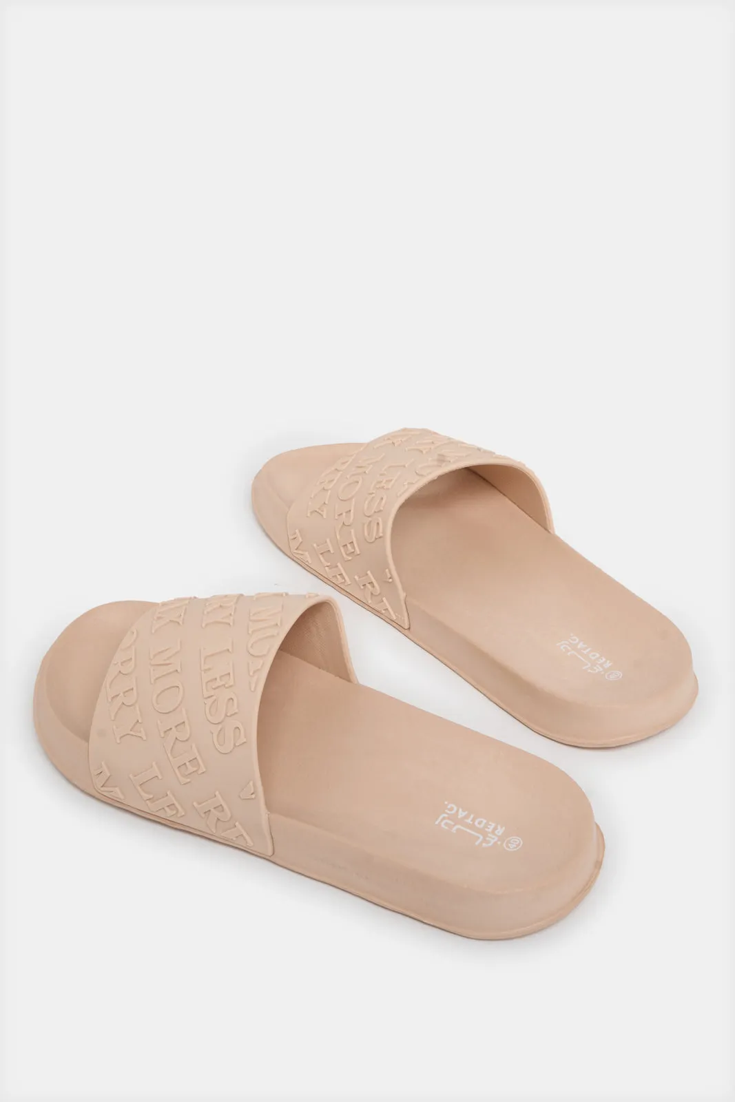 Women Beige Slogan Embossed Slide sold by Redtag product image thumbnail 4