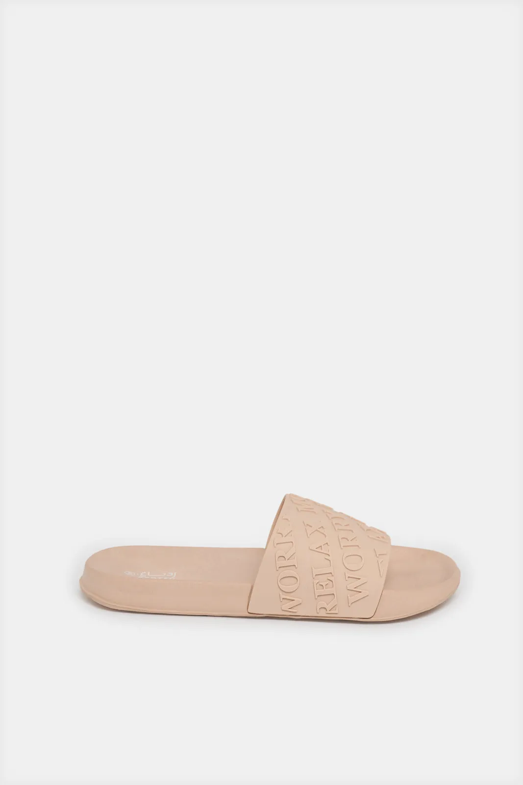 Women Beige Slogan Embossed Slide sold by Redtag