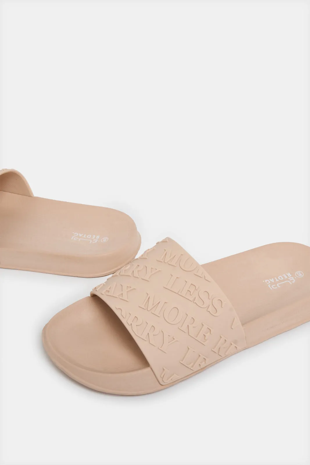 Women Beige Slogan Embossed Slide sold by Redtag product image thumbnail 3