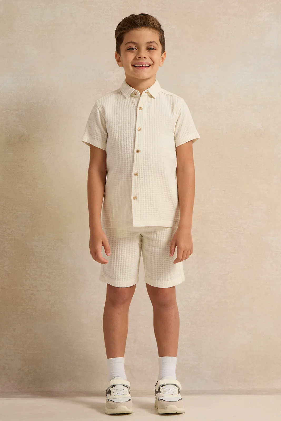 Boys Cream Jacquard Shirt sold by Redtag product image thumbnail 2
