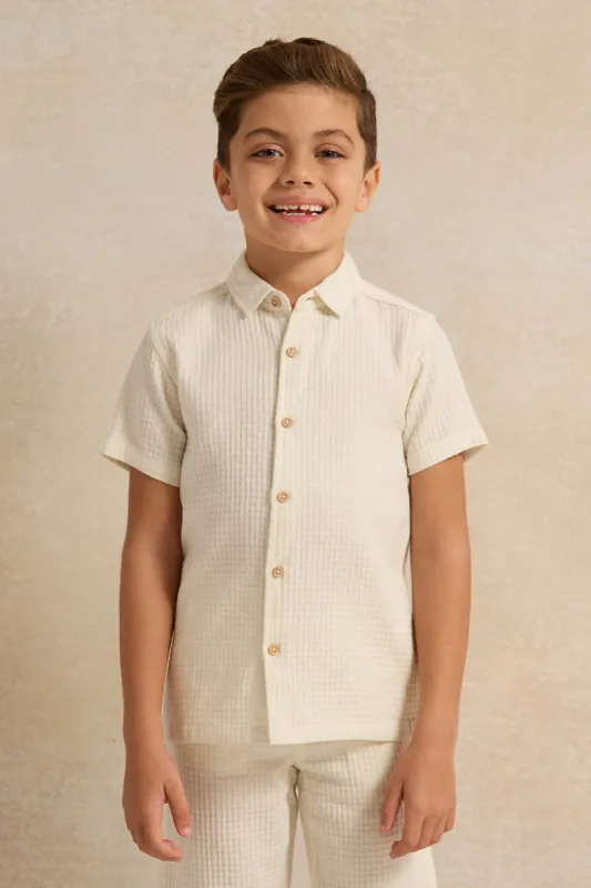 Boys Cream Jacquard Shirt sold by Redtag