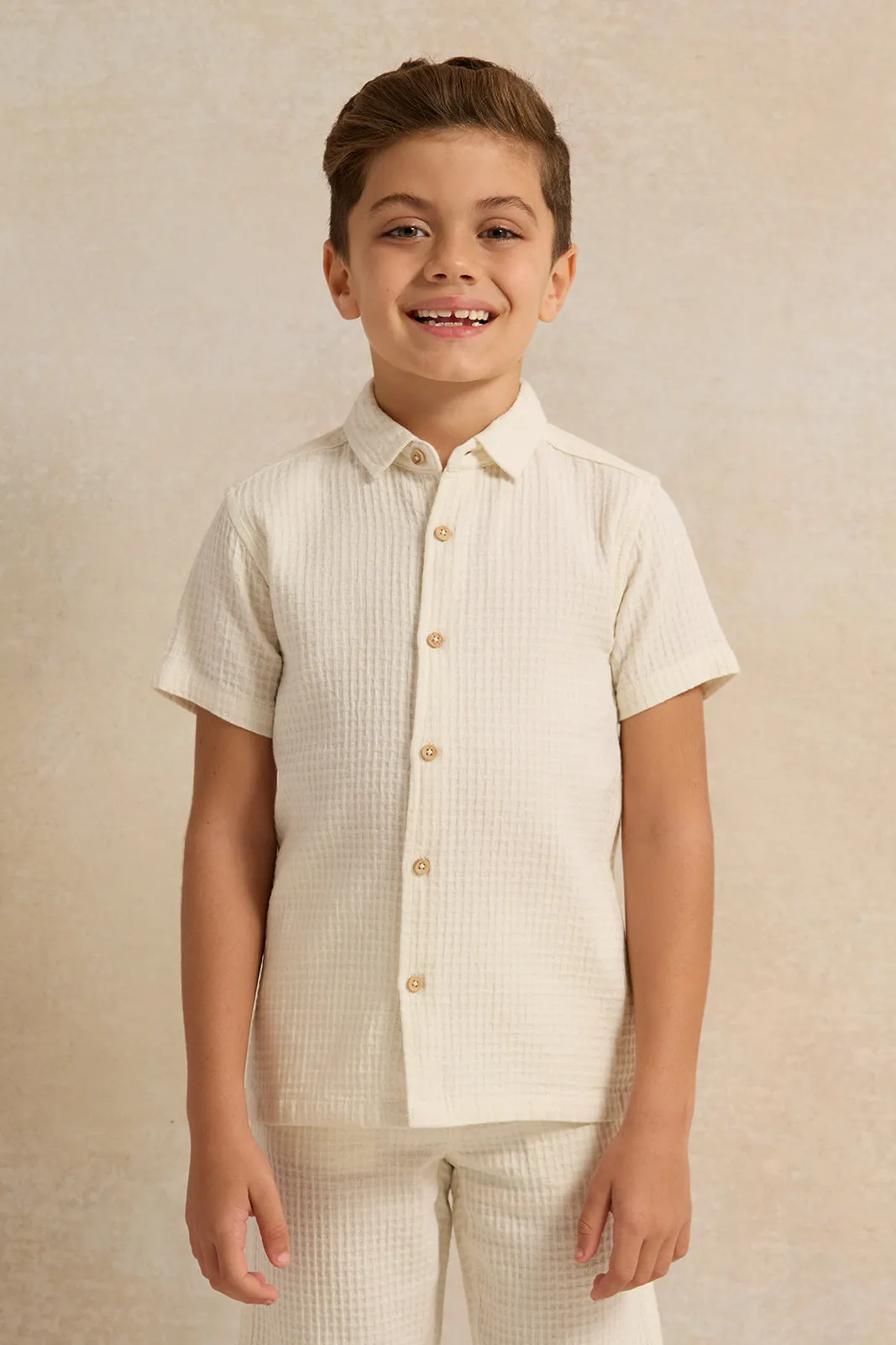 Boys Cream Jacquard Shirt sold by Redtag