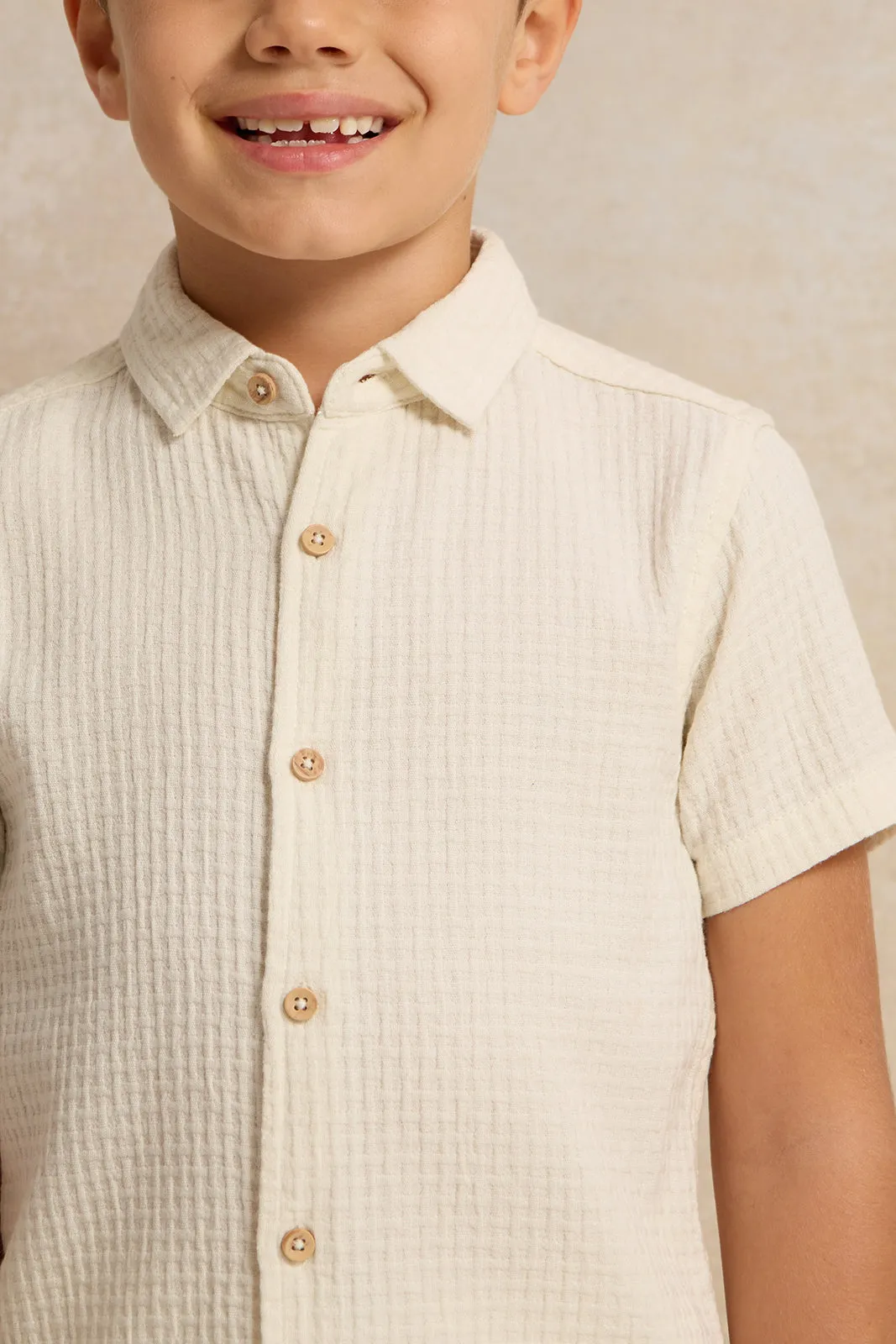Boys Cream Jacquard Shirt sold by Redtag product image thumbnail 4