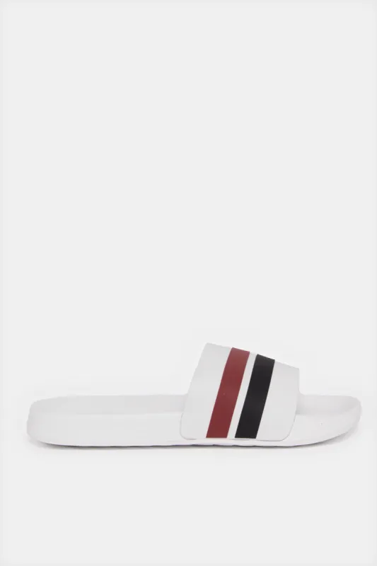 Men White Striped Slide sold by Redtag