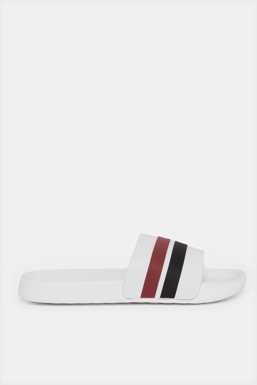 Men White Striped Slide sold by Redtag