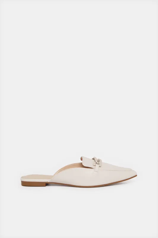 Women White Chain Trim Loafer Mule sold by Redtag