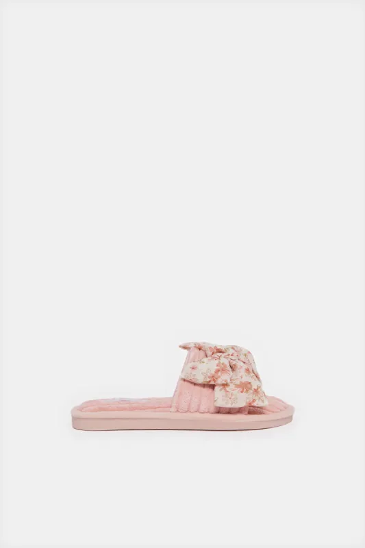 Women Pink Bow Trim Slipper sold by Redtag