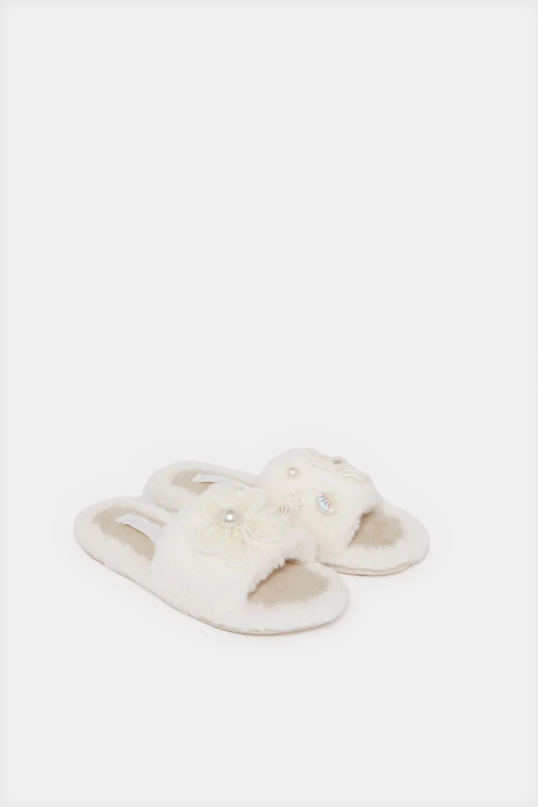Women Beige Flower Trim Slipper sold by Redtag product image thumbnail 2