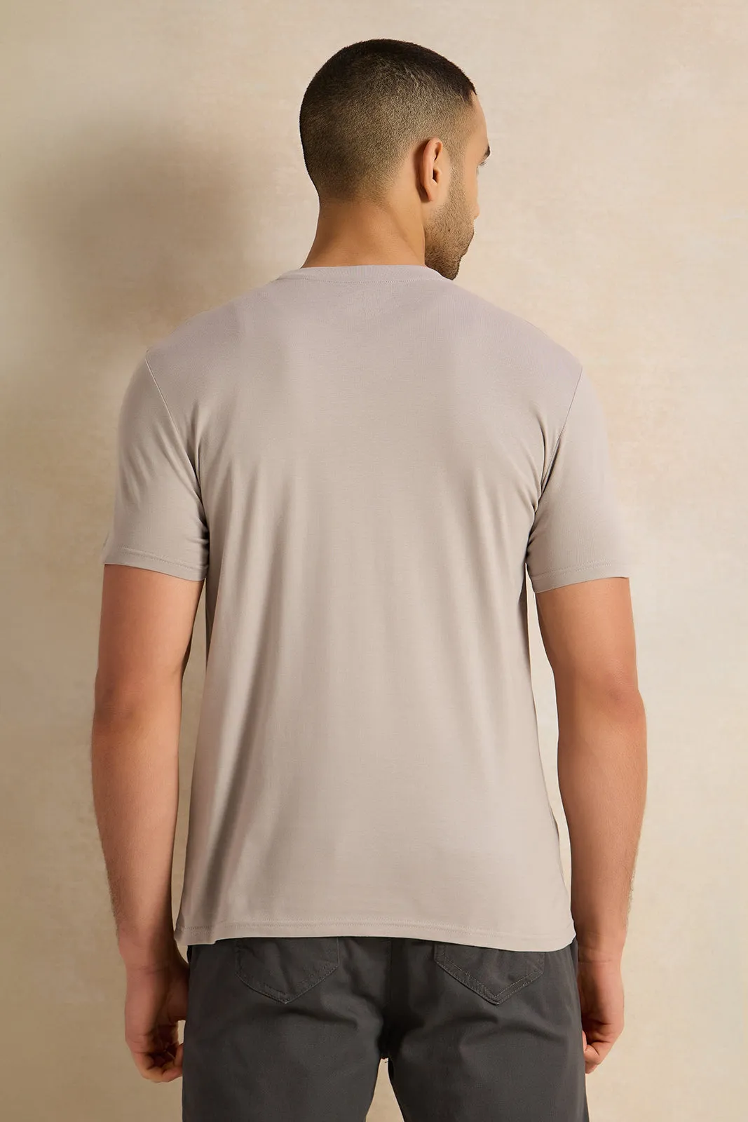 Men Grey Solid T-Shirt sold by Redtag product image thumbnail 3