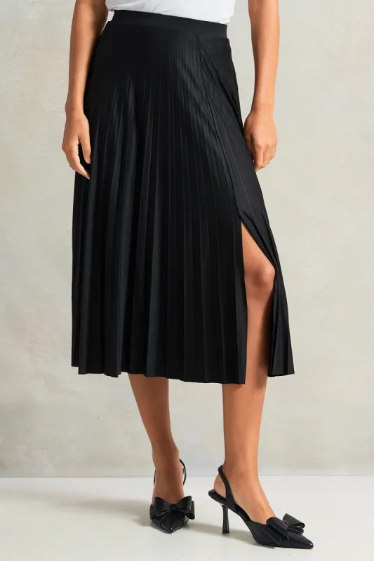 Women Black Pleated Side Slit Skirt sold by Redtag