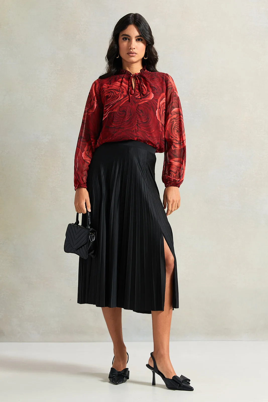 Women Black Pleated Side Slit Skirt sold by Redtag product image thumbnail 2