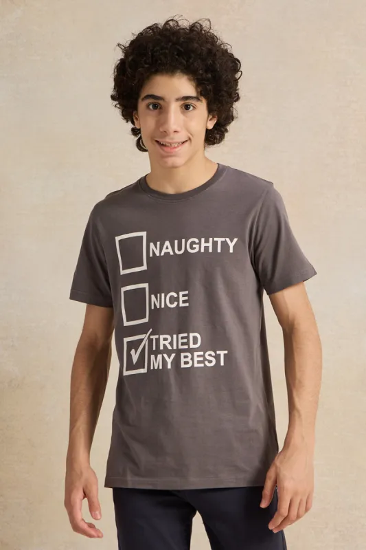 Senior Boys Charcoal Graphic T-Shirt sold by Redtag