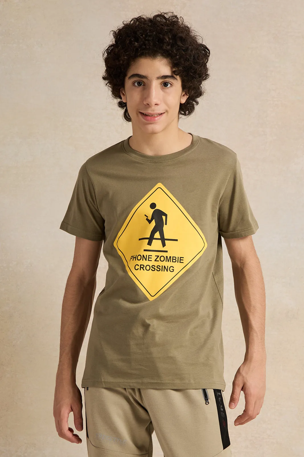 Senior Boys Olive Graphic T-Shirt sold by Redtag