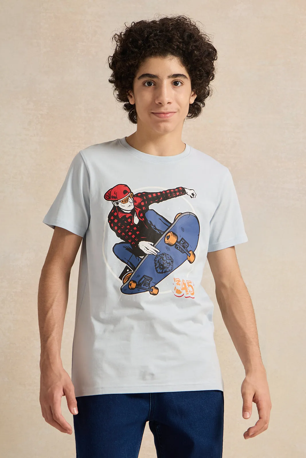 Senior Boys Blue Skating Graphic T-Shirt sold by Redtag