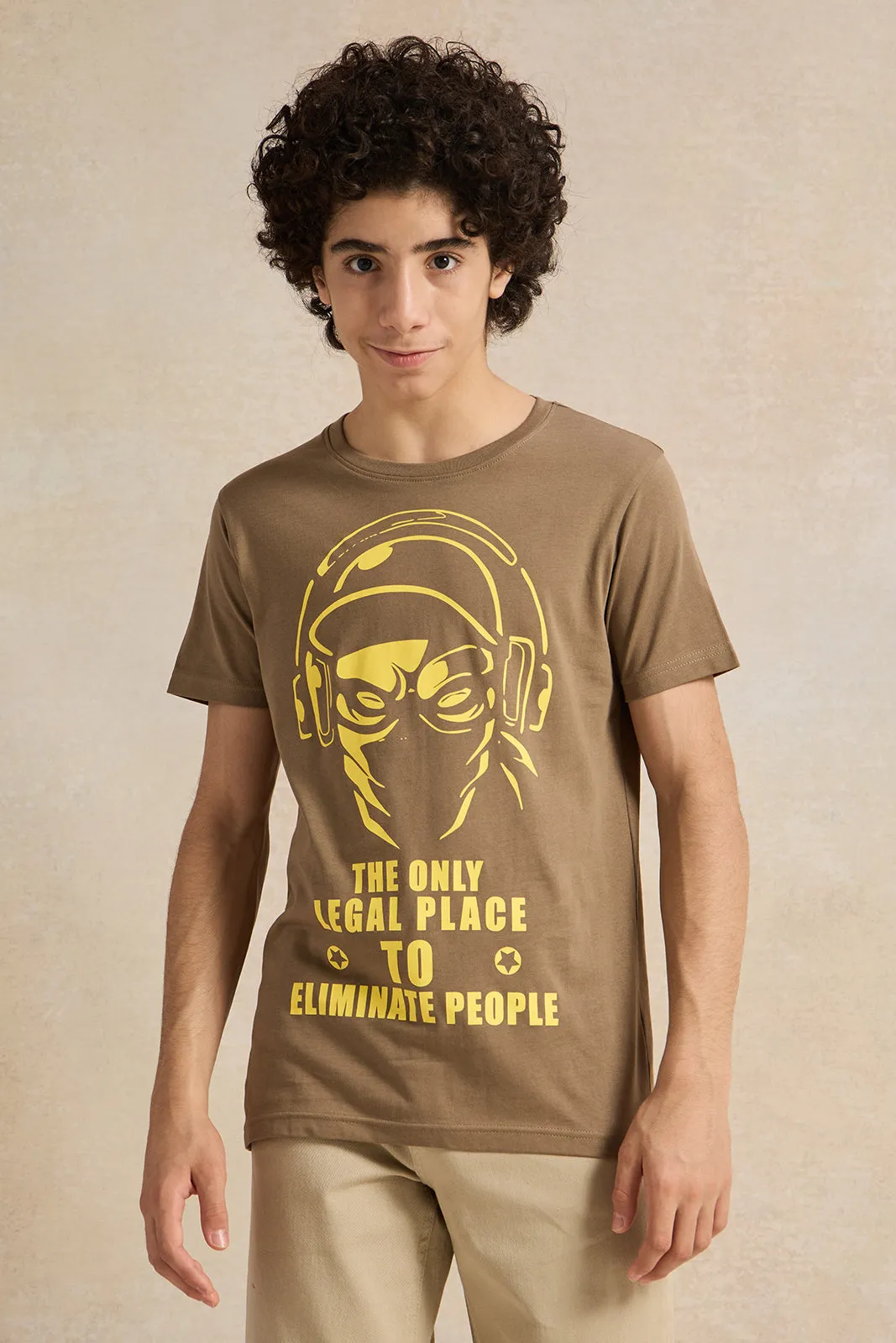 Senior Boys Brown Graphic T-Shirt sold by Redtag