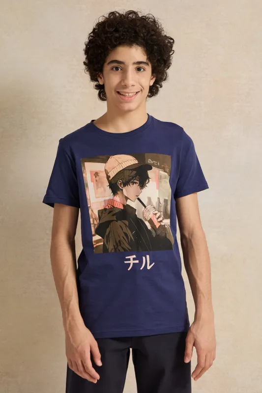 Senior Boys Navy Graphic T-Shirt sold by Redtag