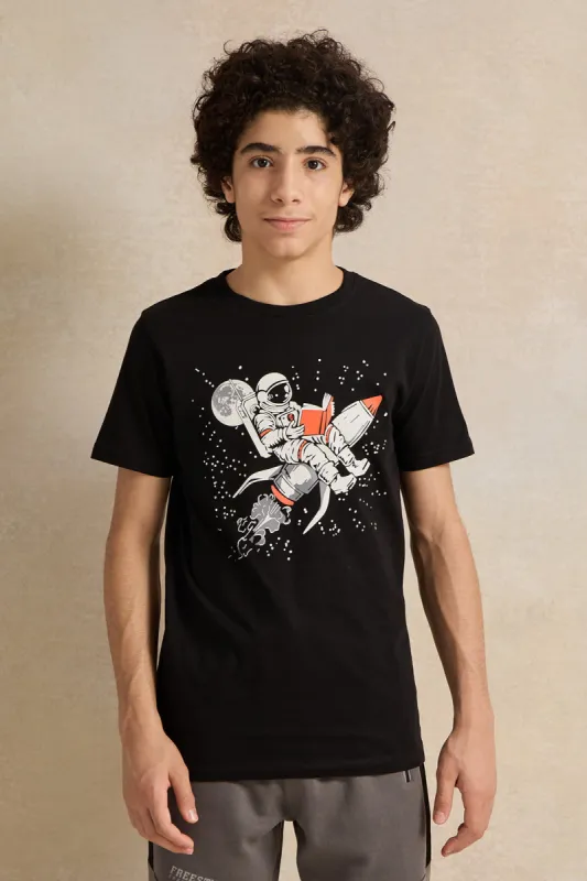 Senior Boys Black Astronaut Graphic T-Shirt sold by Redtag