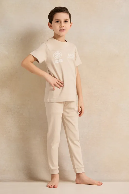 Boys Beige Printed Pyjama Set sold by Redtag