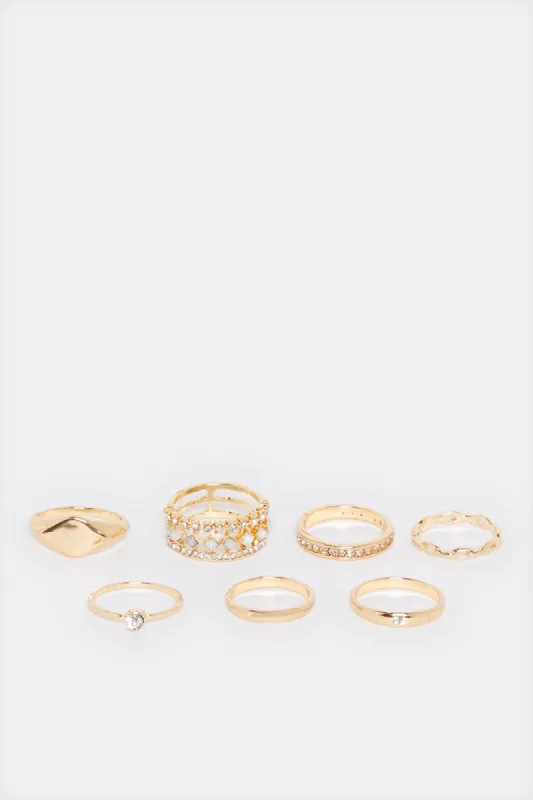 Women Gold Embellished Ring Set (7 Piece) sold by Redtag