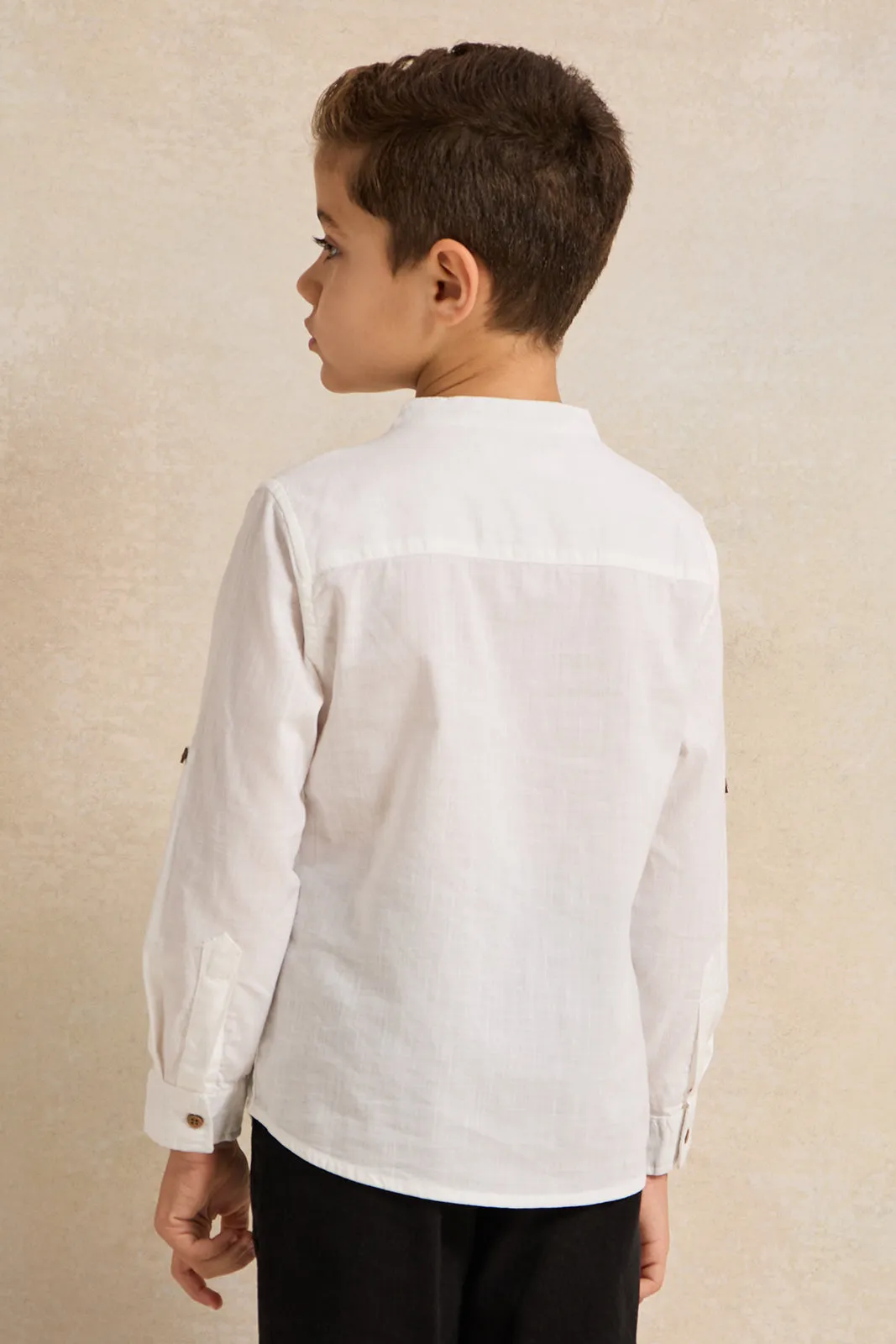 Boys White Long Sleeved Mandarin Shirt sold by Redtag product image thumbnail 3