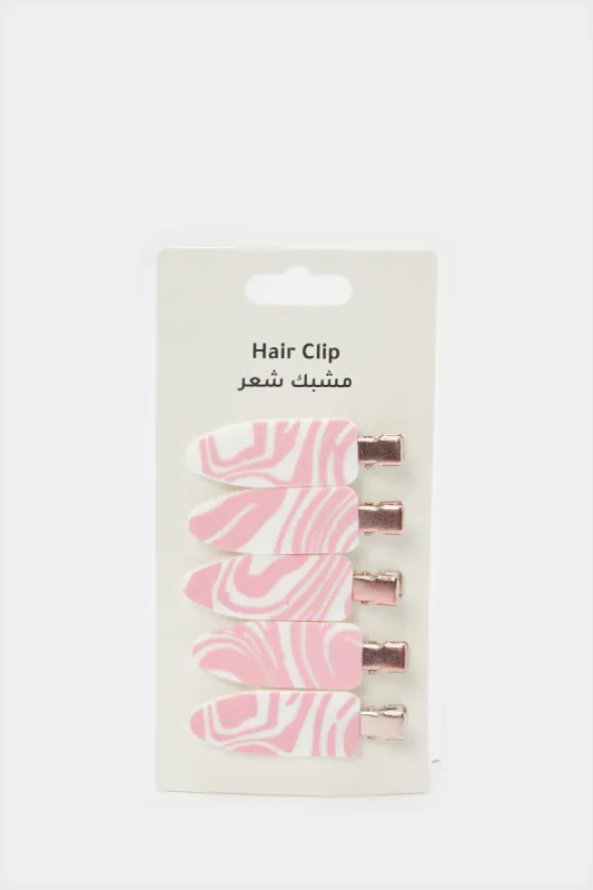Women Pink And White Hair Clip Set (5 Piece) made by Redtag