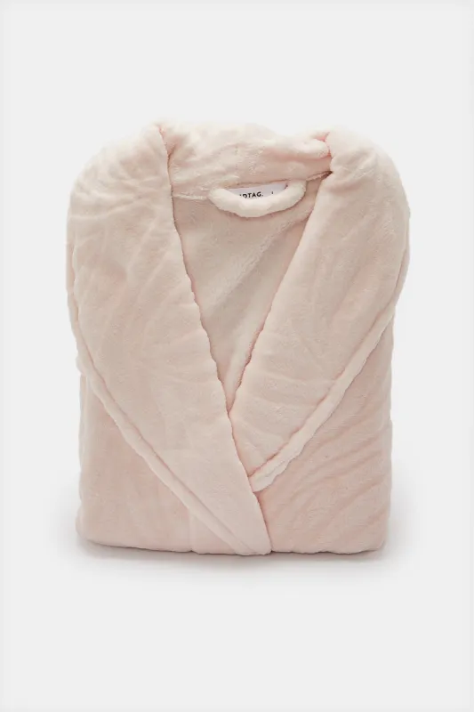 Pink Embossed Fleece Bathrobe sold by Redtag