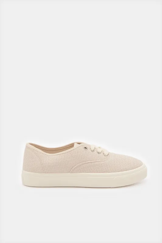 Women Beige Lace Up Sneakers sold by Redtag