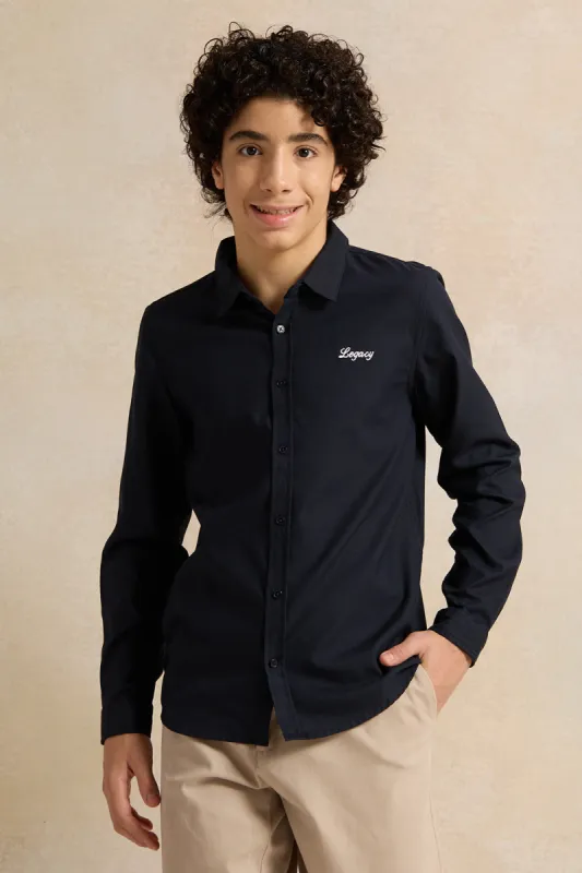Senior Boys Navy Embroidered Shirt sold by Redtag
