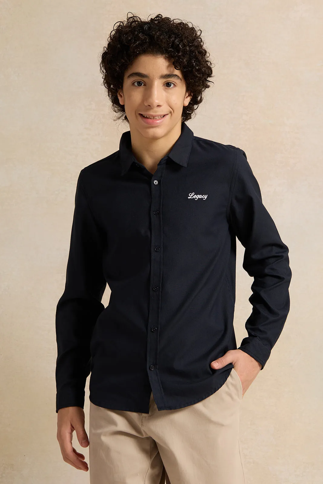 Senior Boys Navy Embroidered Shirt sold by Redtag