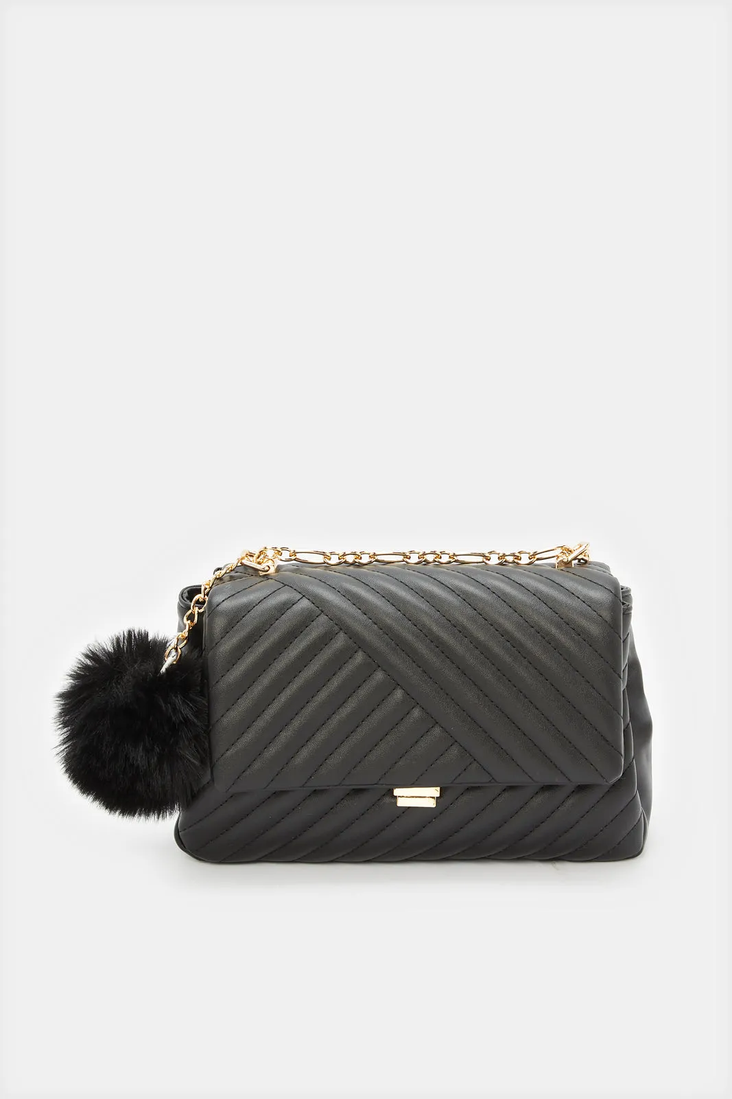 Women Black Textured Messenger Bag sold by Redtag