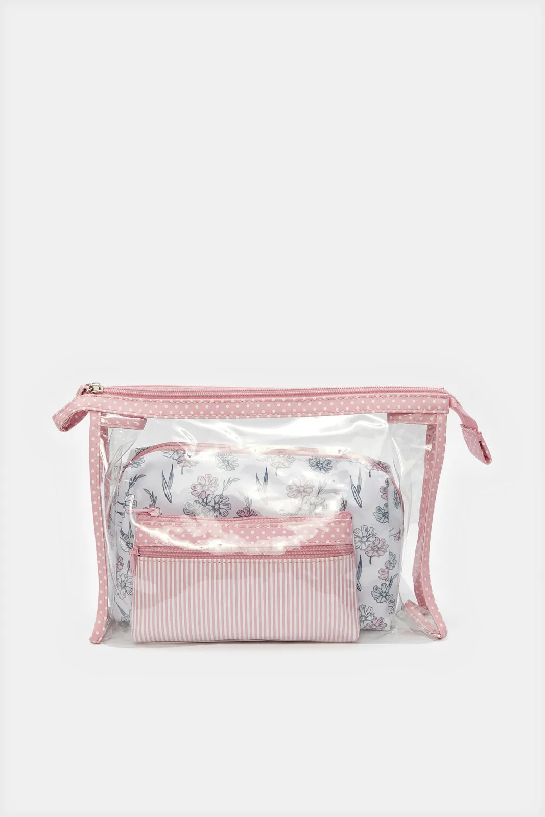 Women Pink And White Printed Cosmetic Pouch Set (3 Piece) sold by Redtag