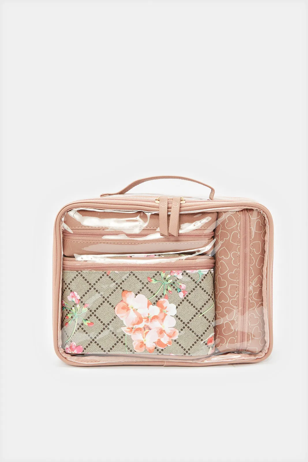 Women Pink And Beige Printed Cosmetic Pouch Set (4 Piece) sold by Redtag