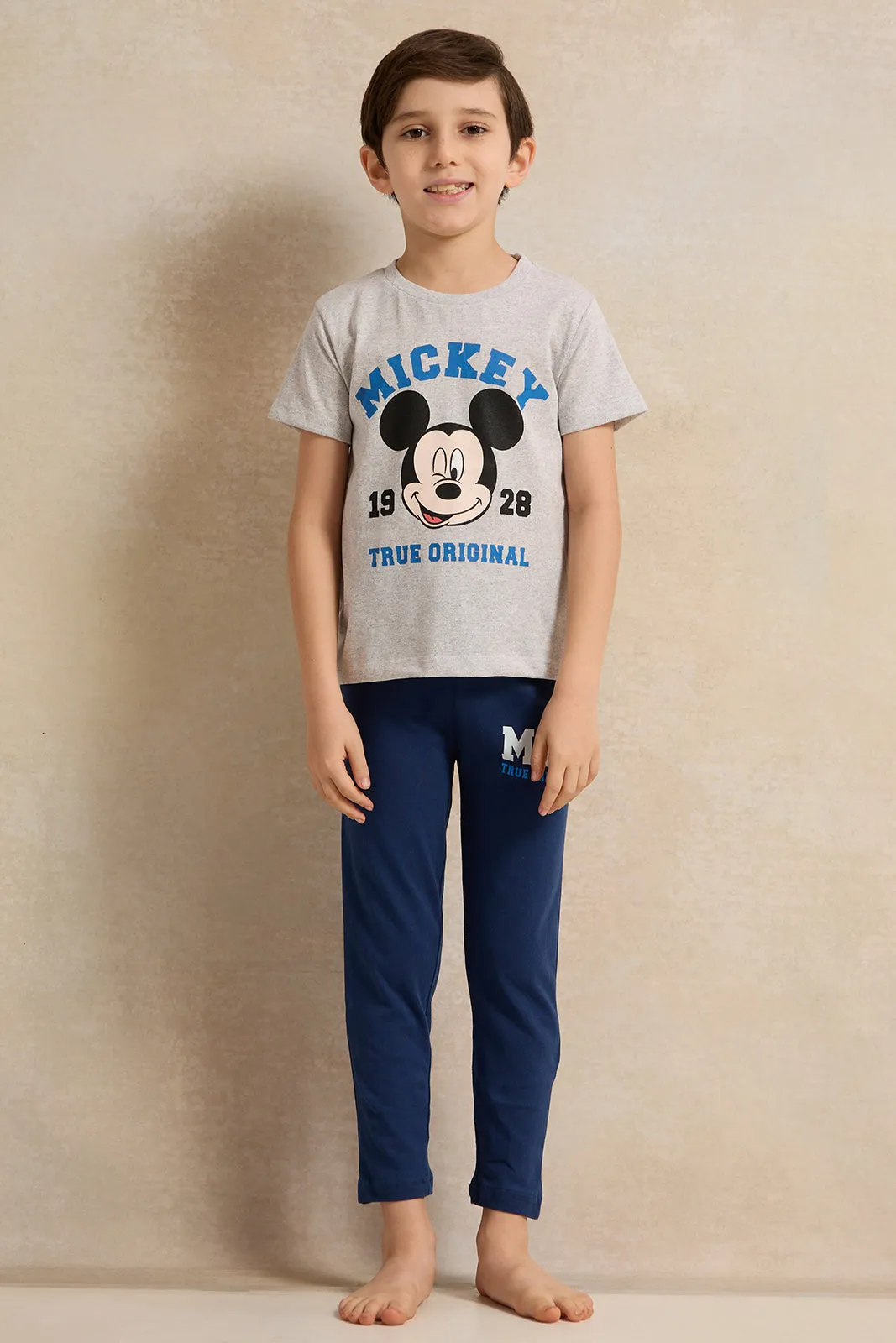 Boys Grey And Navy Mickey Print Pyjama Set (2 Piece) sold by Redtag