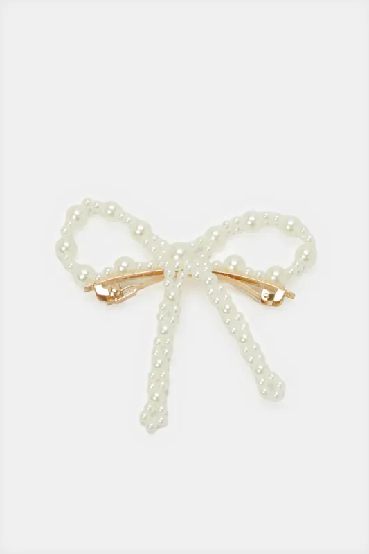 Women White Embellished Hair Clip sold by Redtag