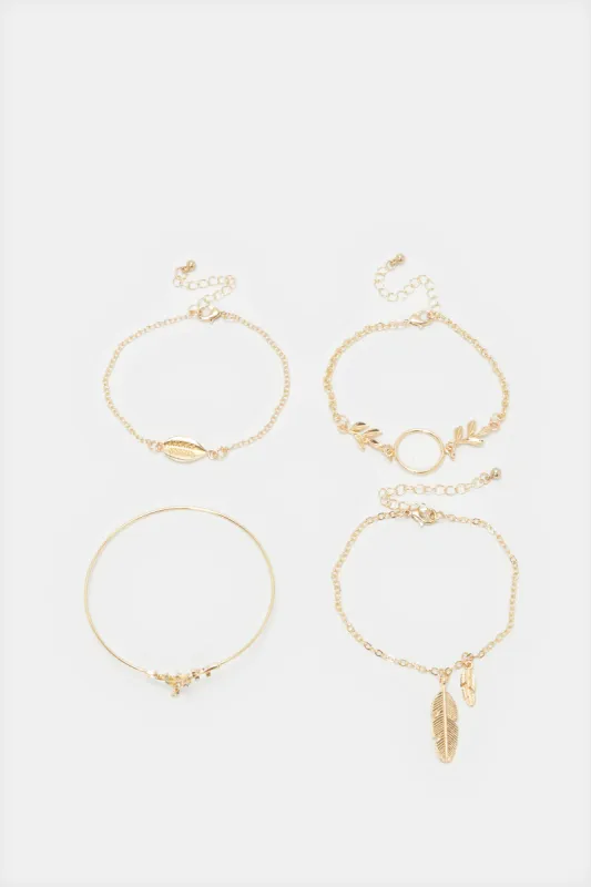 Women Gold Embellished Bracelet Set (4 Piece) sold by Redtag