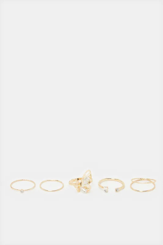 Women Gold Embellished Ring Set (5 Piece) sold by Redtag