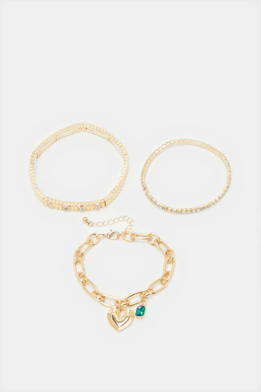 Women Gold Embellished Bracelet Set (3 Piece) sold by Redtag