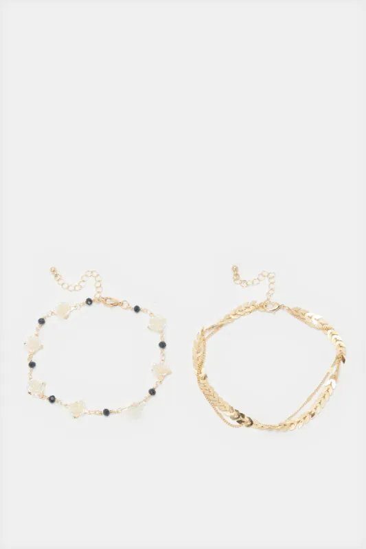 Women Gold Embellished Anklet Set (Pack of 2) sold by Redtag