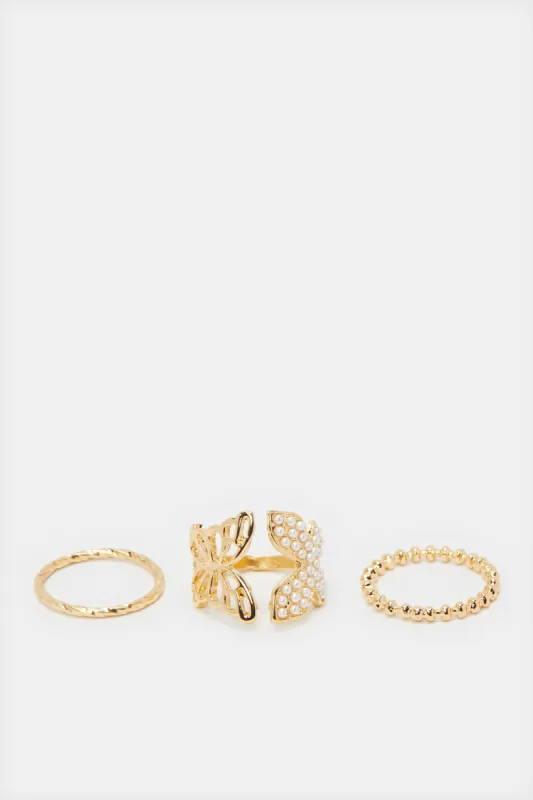 Women Gold Embellished Ring Set (3 Piece) sold by Redtag
