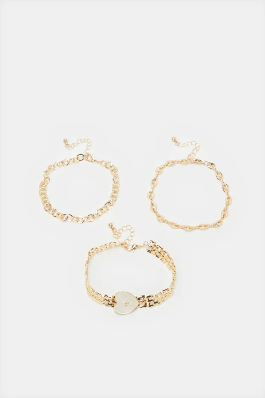 Women Gold Embellished Bracelets Set (3 Piece) sold by Redtag