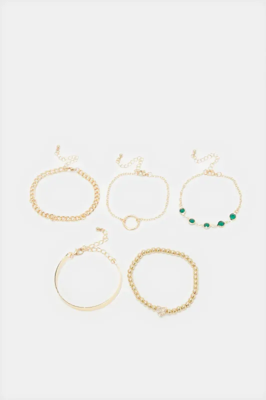 Women Gold Embellished Bracelets Set (5 Piece) sold by Redtag