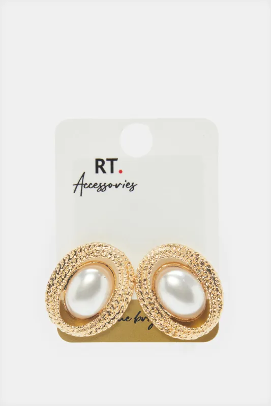 Women Gold Embellished Earrings sold by Redtag